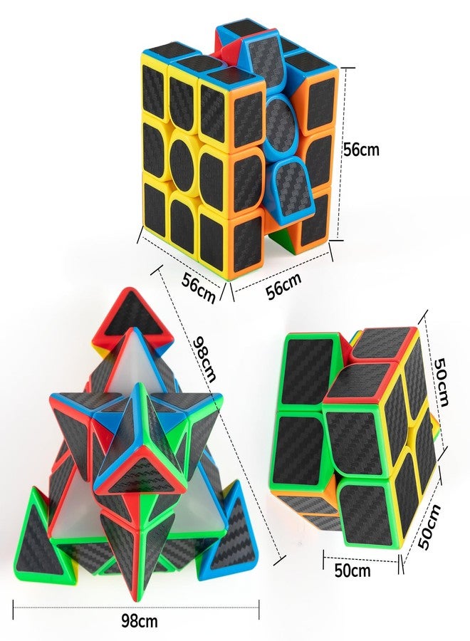 nabreeli Carbon Fiber Sticker Speed Cube Set: 2x2x2 3x3x3 Pyramid Magic Cube Set, Puzzle Cube Toys Birthday Party Christmas Stocking Stuffers Gift for Kids - Image 3